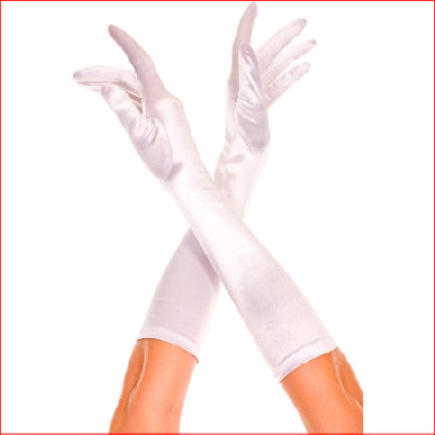 Satin Elbow Length Gloves White