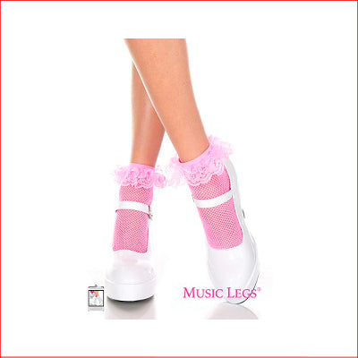 Fishnet Anklet with Ruffle Trim Pink
