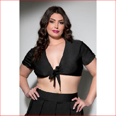 School Girl Tie Top Black 1X/2X