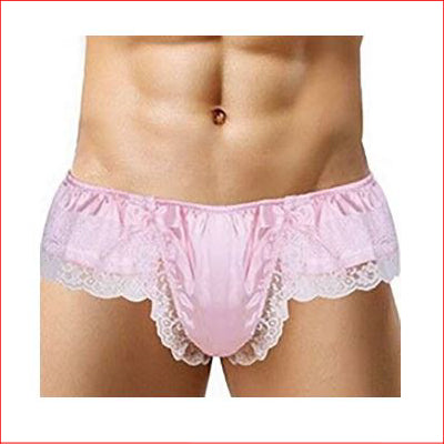 Mens Pink Satin & Lace G-String Medium
