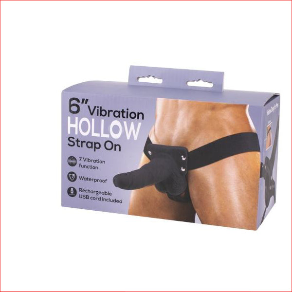 Hollow Strap On 6" USB Vibrating Black