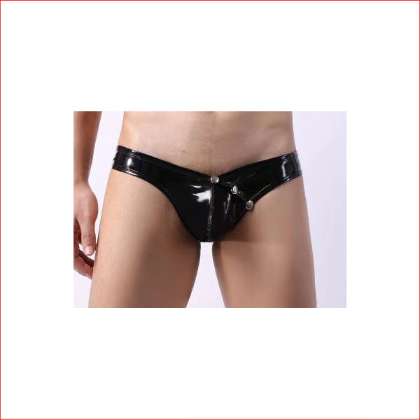 257 Mens PVC Button Brief Black Medium