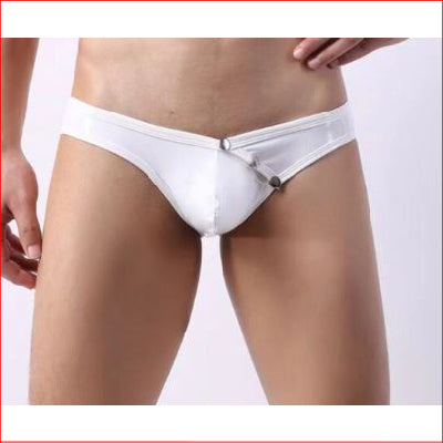 257 Mens PVC Button Brief White Medium