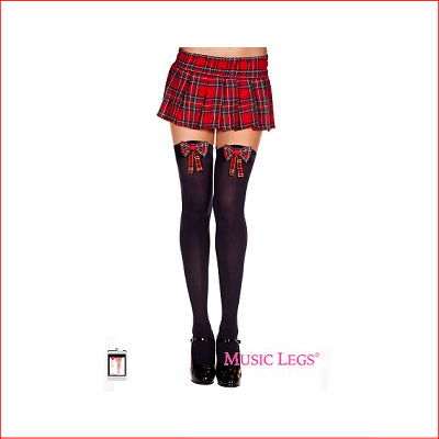 Plaid Bow Thigh High Black