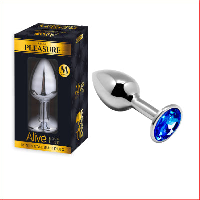 Pleasure Metal Butt Plug Blue Medium
