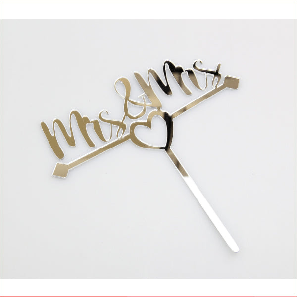 Cake Topper Silver Mrs & Mrs Flat