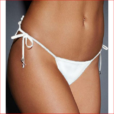 Embroidered Beaded G-String White Large