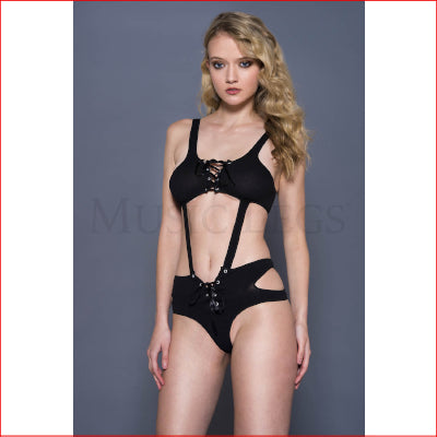 Ribbon Lace Up Teddy with Cut Outs