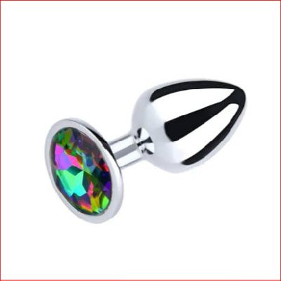 Large Metal Butt Plug Rainbow Round Gem
