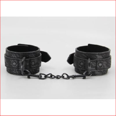 BB Lace Imprinted Leather Cuffs Black