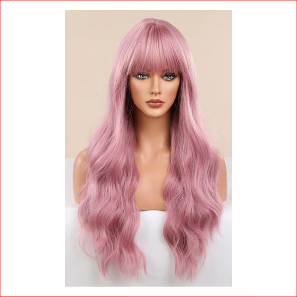 Wig X-Long Wavy with Fringe Pink