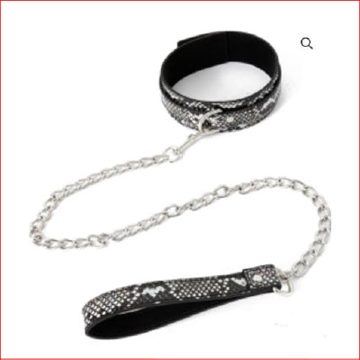 Collar & Lead PVC Snakeskin Silver