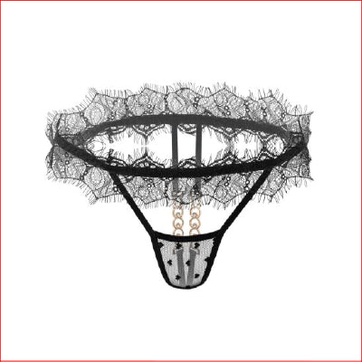 Lace Trim Crotchless Chain Black OS