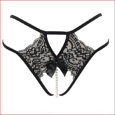 Crotchless Pearl G-String Black O/S