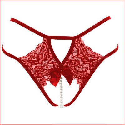 Crotchless Pearl G-String Red O/S