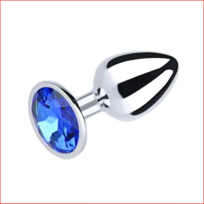 Large Metal Butt Plug Blue Round Gem