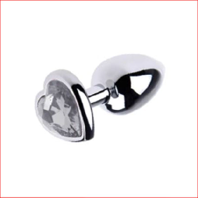 Small Metal Butt Plug Clear Heart Gem