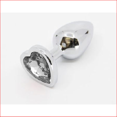 Medium Metal Butt Plug Clear Heart Gem
