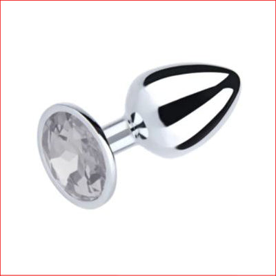 Large Metal Butt Plug Clear Round Gem
