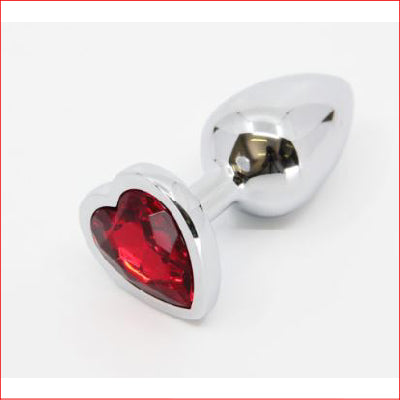 Medium Metal Butt Plug Red Heart Gem