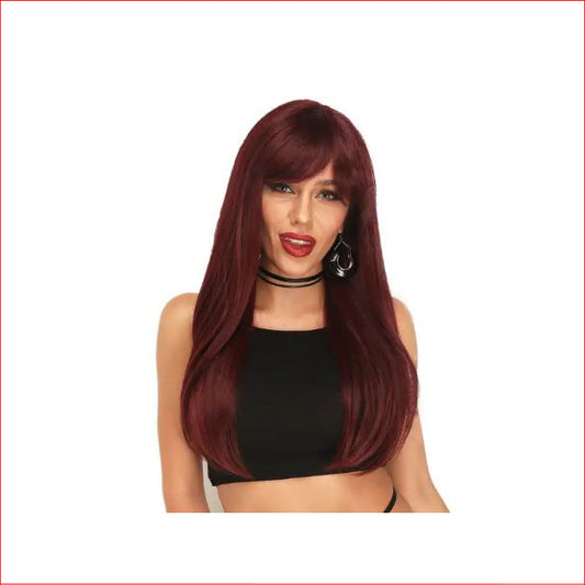 Wig X-Long Straight with Fringe Wine Red