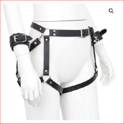 Leather Bum Harness w Wrist Restraints