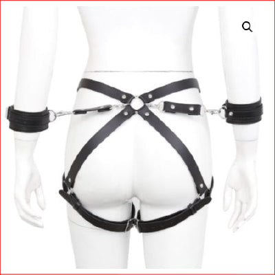 Leather Bum Harness w Wrist Restraints
