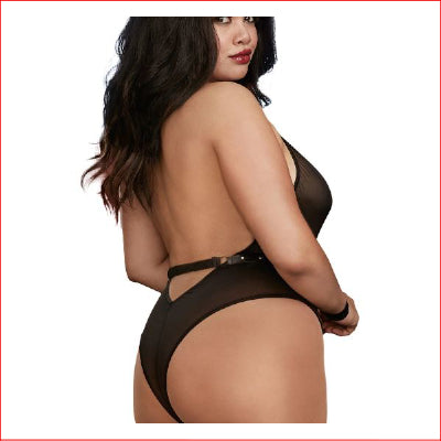 Stretch Mesh Teddy with Faux Leather Q