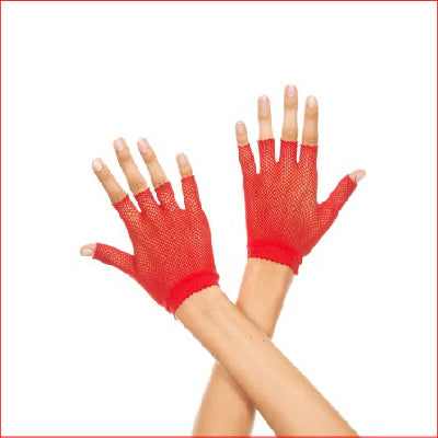 Fishnet Wrist Length Warmer Red Gloves