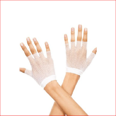 Fishnet Wrist Length Warmer White Gloves