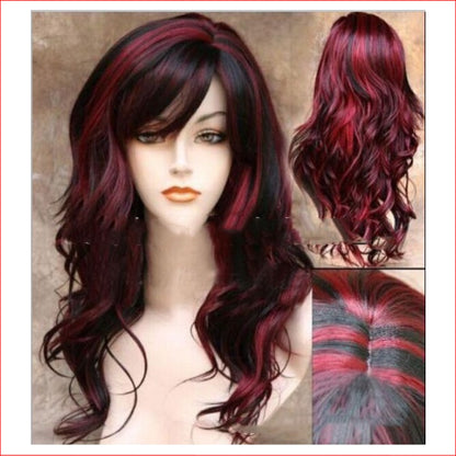 Wig Long Curly Black and Wine with Bangs