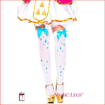 Star Print with Satin Bow Thigh High