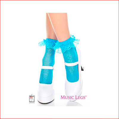 Fishnet Anklet with Ruffle Trim Blue