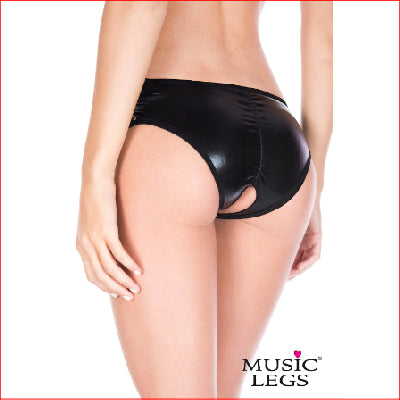 Wet Look Side Lace Up Crutchless Black Medium