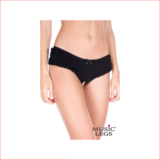 Soft Ruffle Mesh Crotchless Black S/M