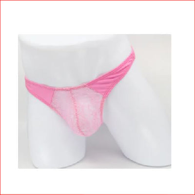 Mens Lace Thong Lycra Back Pink S/M