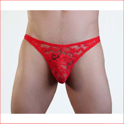 Mens Lace Thong Red L/XL