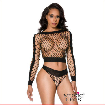 Long Sleeve Net Opaque Panel Top & G Blk