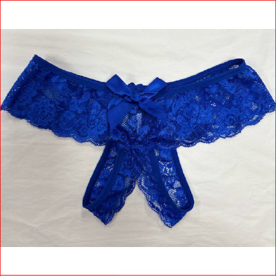 Lace Crutchless G-String Blue 12
