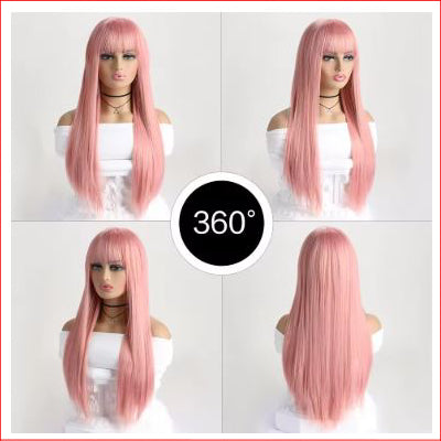 Colour Wig Long Straight Pink 26inch
