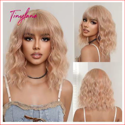 Wigs Short Wavy Pink Blonde