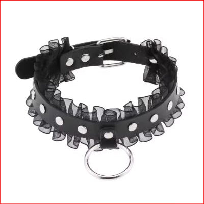 Choker Collar with Lace and Silver Ring
