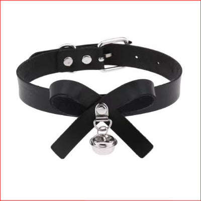 Choker Collar Black Bow with Silver Bell