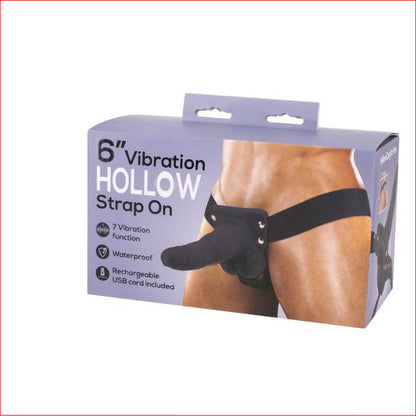 Hollow Strap On 6" USB Vibrating Black