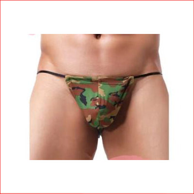 Mens Army Print G- String Green Medium