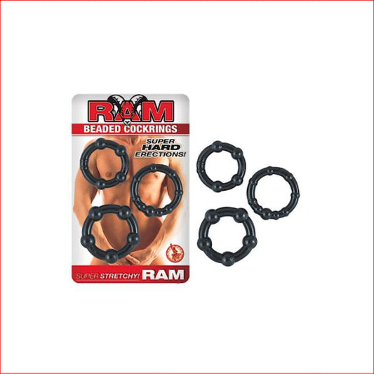 Ram Beaded Cock Ring Set Black