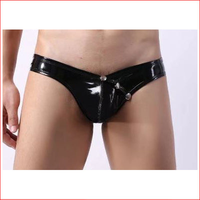 Mens PVC Button Brief Black Large