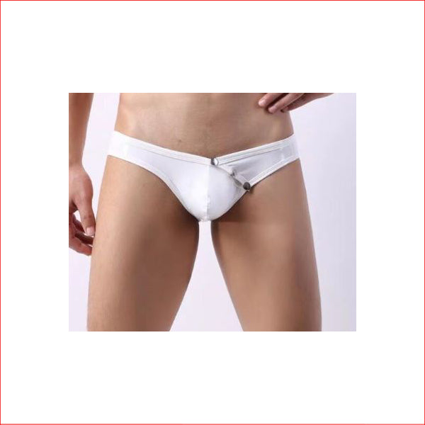 Mens PVC Button Brief White Large