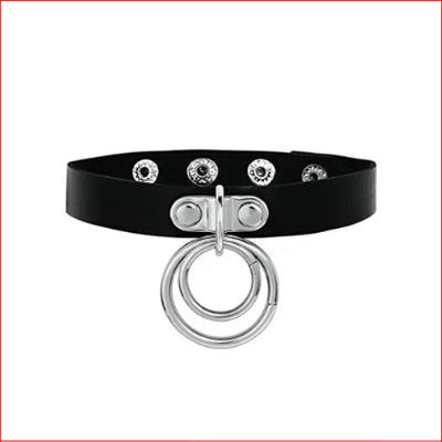 Leather Choker Black with Double Ring