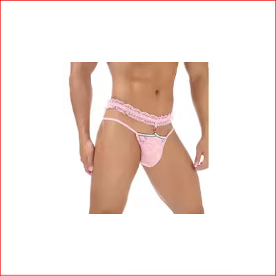 Mens Lace Sheer Thong Pink